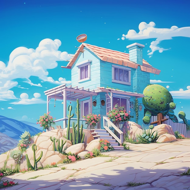 Photo minkas house with a sky blue background