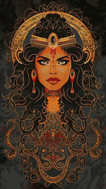Минойская жрица Портрет женщины в змеиной богине Т-shirt дизайн искусства татуировки чернила рамки