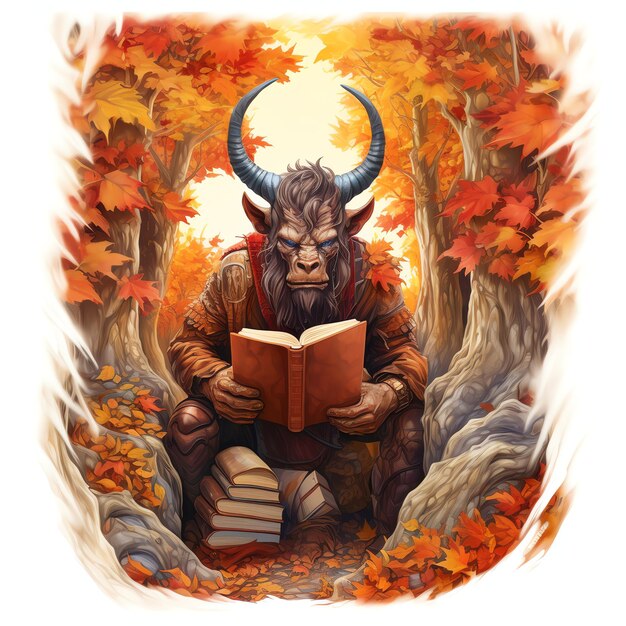 Minotaur Reader in a Maze of Autumn Books bookworm fantasy herfstboekendag