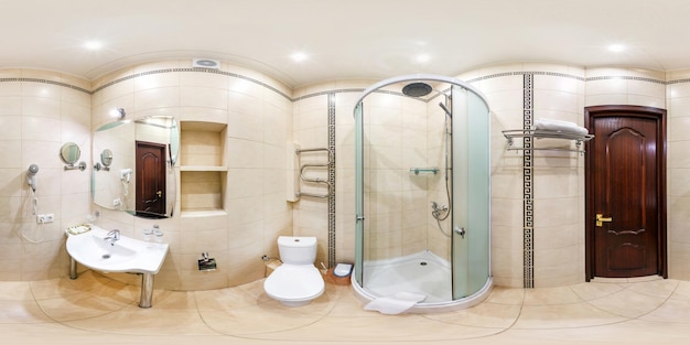 MINSK BELARUS DECEMBER 2018 full seamless spherical hdri panorama 360 degrees angle view in interior bathroom restroom in modern flat apartments in equirectangular projection VR content