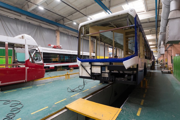 Minsk, Belarus - February 22, 2018: Bus production line