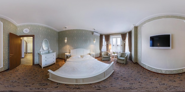 MINSK BELARUS FEBRUARY 27 2014 Full spherical 360 by 180 degrees seamless panorama in equirectangular equidistant projection panorama in interior bedroom in modern flat apartments VR content