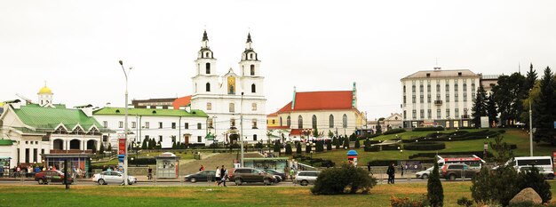 Minsk Belarus Holy Spirit Cathedral panorama with the upper city