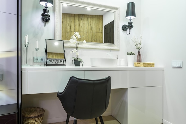 MINSK BELARUS JANUARY 2019 makeup mirror table for women in stylish interior