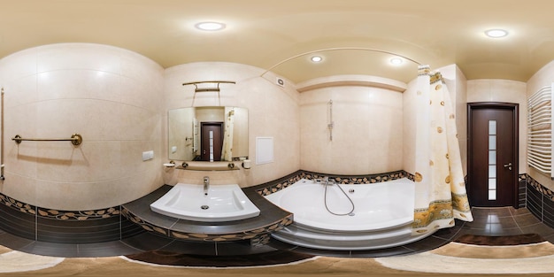 MINSK BELARUS MARCH 2 2013 Full spherical 360 degrees seamless panorama in equirectangular equidistant projection panorama in interior bathroom restroom in modern flat apartments VR content