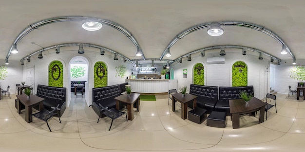 Photo minsk belarus may 2019 seamless spherical hdri panorama 360 degrees angle inside interior of stylish vintage cafe coffee bar in equirectangular projection vr content