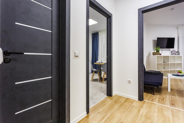 MINSK BELARUS SEPTEMBER 2019 door in modern entrance hall of corridor in expensive apartments