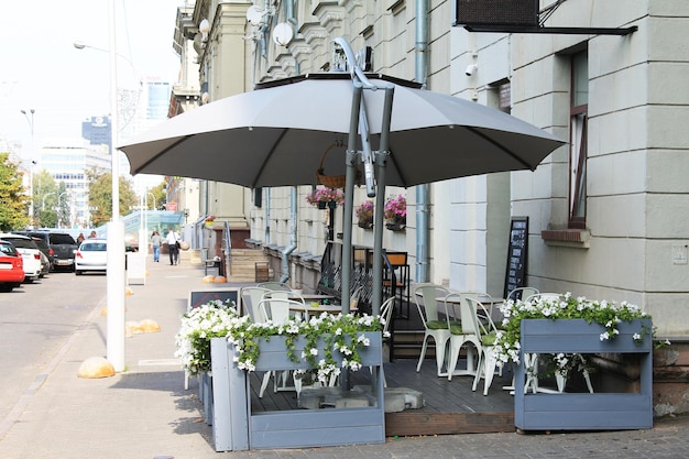 Minsk Belarus street cafe invites friends on Lenin street