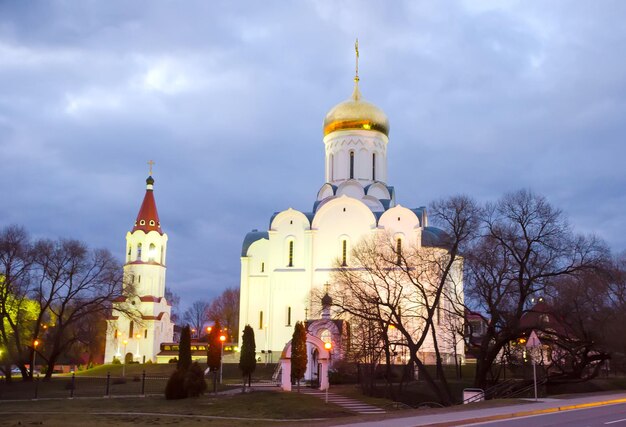 Minsk kerk met gouden koepel in de winter