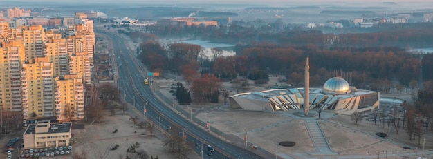 Minsk roofs of houses at sunset