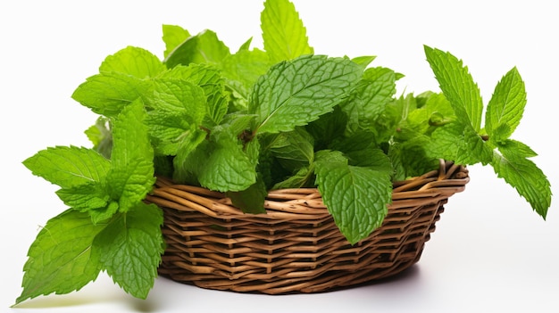 Mint in the basket isolated on white background