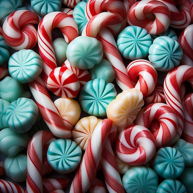 Mint candy for Christmas with stripes baclground