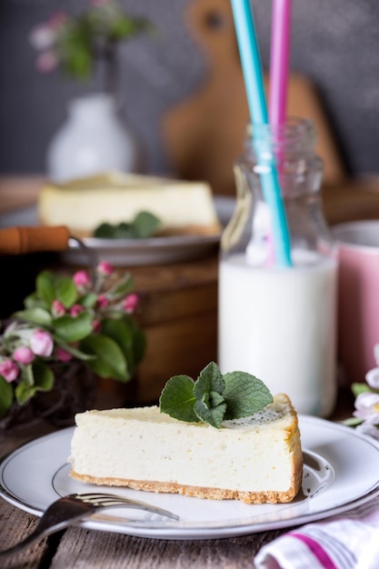 Mint cheesecake on a plate