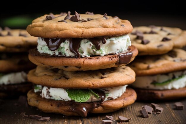 Mint Chocolate Chip Sandwich Cookies Stack