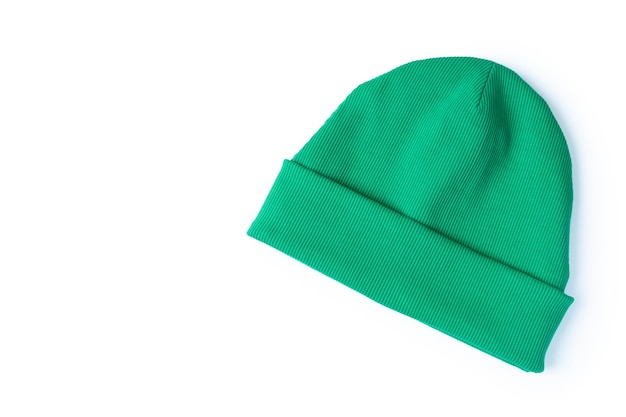 Mint color beanie hat isolated on white background with copy space Autumn urban headdress