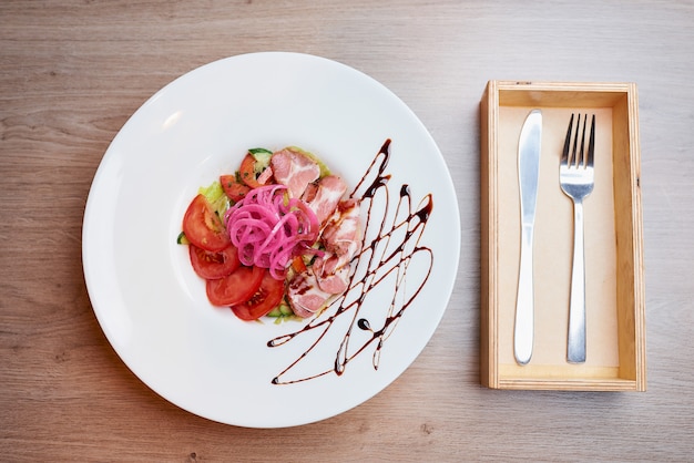 Mint and dolendwitz salad in a restaurant on the table