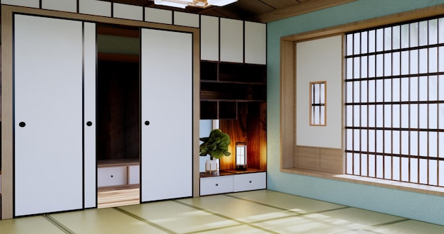 Mint Empty large hall Asia interior cleaning room zen style 3D rendering