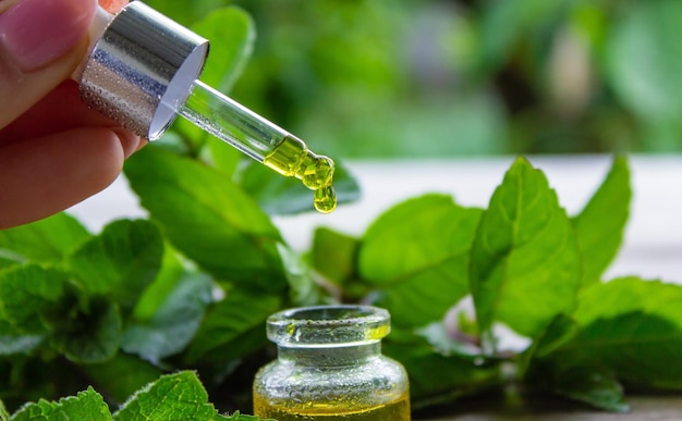 The mint extract in a small jar