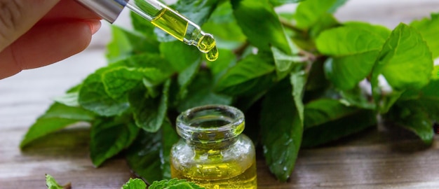 The mint extract in a small jar