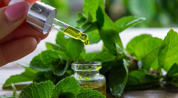 The mint extract in a small jar