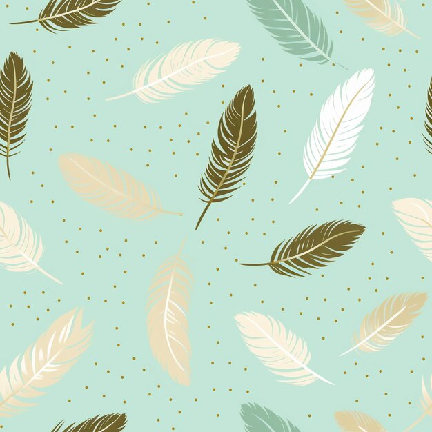 Mint and Gold Feathers pastel seamless pattern Perfect for wallpapers tiles fabrics and wrapping paper this design adds a touch of sophistication and serenity to any room