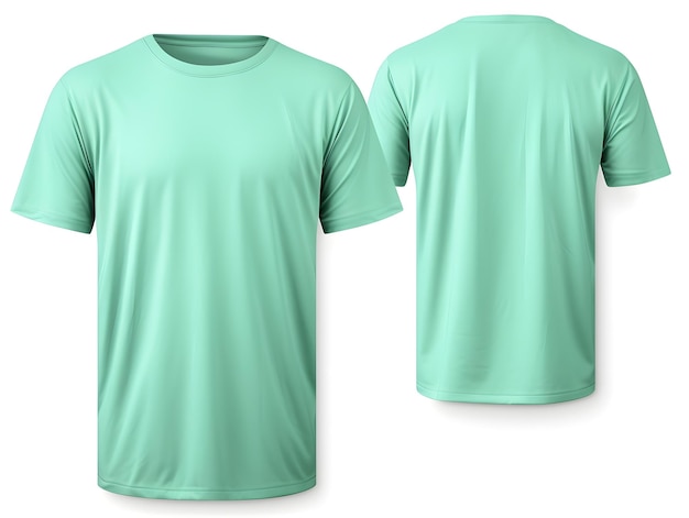 Mint green blank t shirt template front and back design on invisible mannequin white background