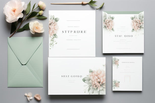 Photo mint green blooms floral and nature wedding invitation suite