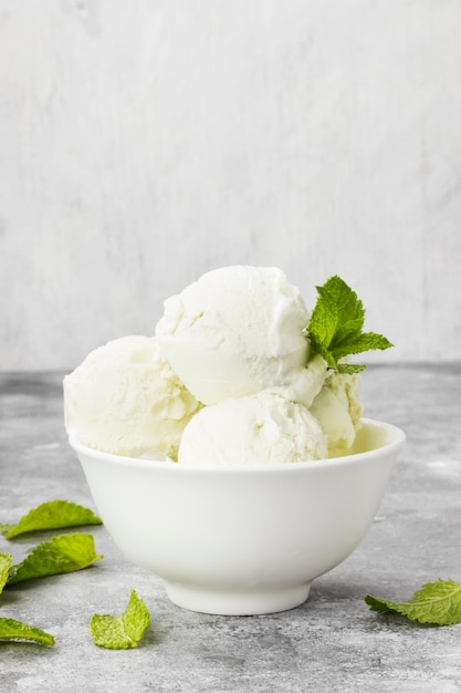 Mint ice cream in bowl 