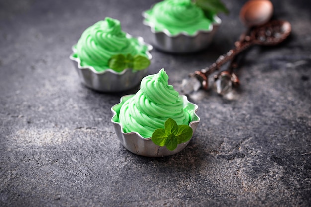 Mint ice cream in bowls