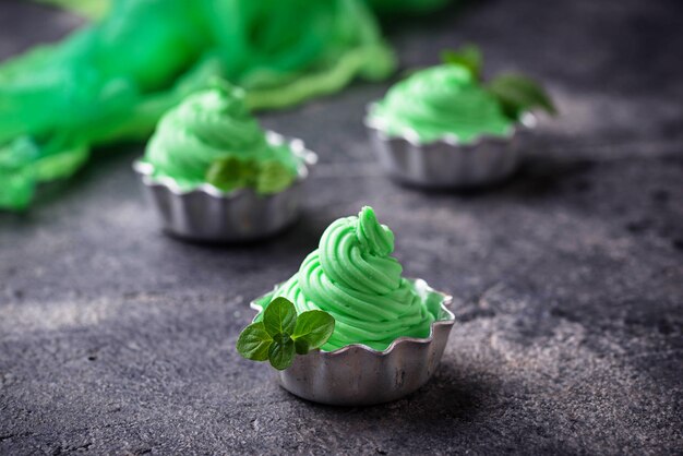 Mint ice cream in bowls