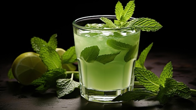 Mint leaf on glass drink