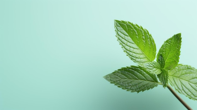 Mint leaf on a pale green background