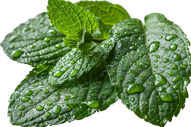 Mint Leaf With Waterdrops Isolated on Transparent Background