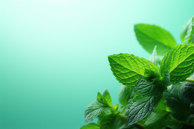 Mint leaves against green background Generative AI