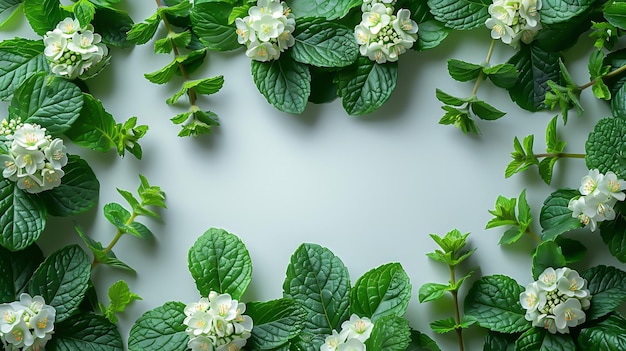 Foto foglie e fiori di menta su uno sfondo bianco