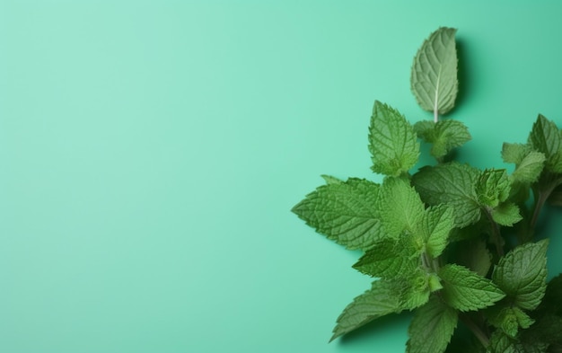 Mint leaves on a green background