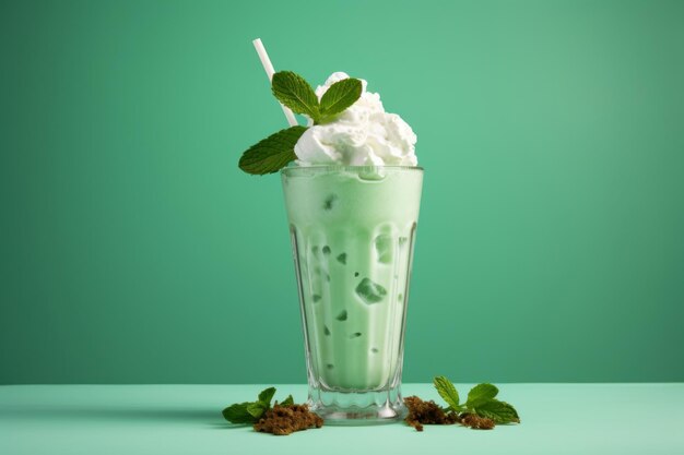 Mint leaves on milkshake glasses Generate Ai