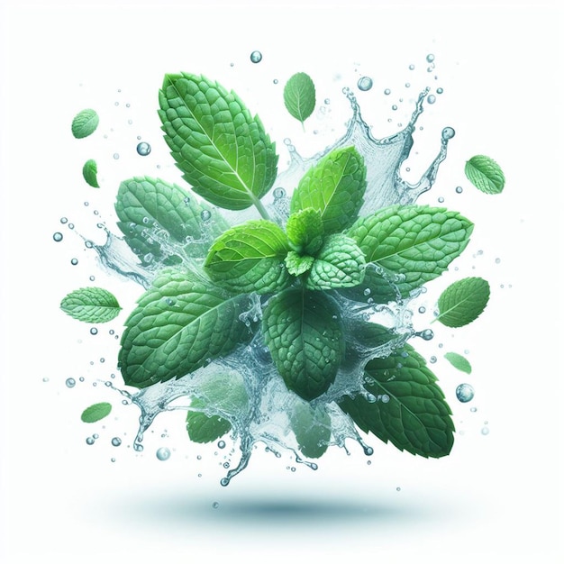 mint leaves splash