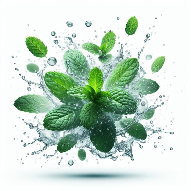 mint leaves splash