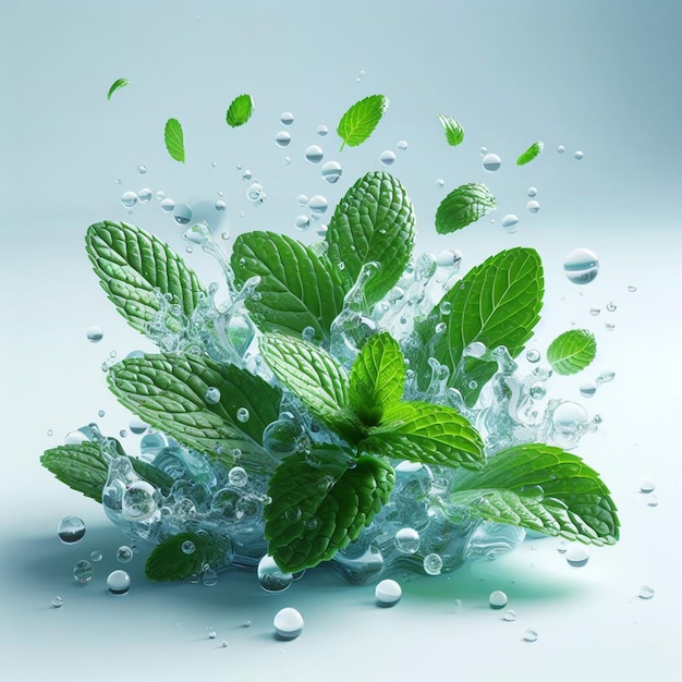 mint leaves splash