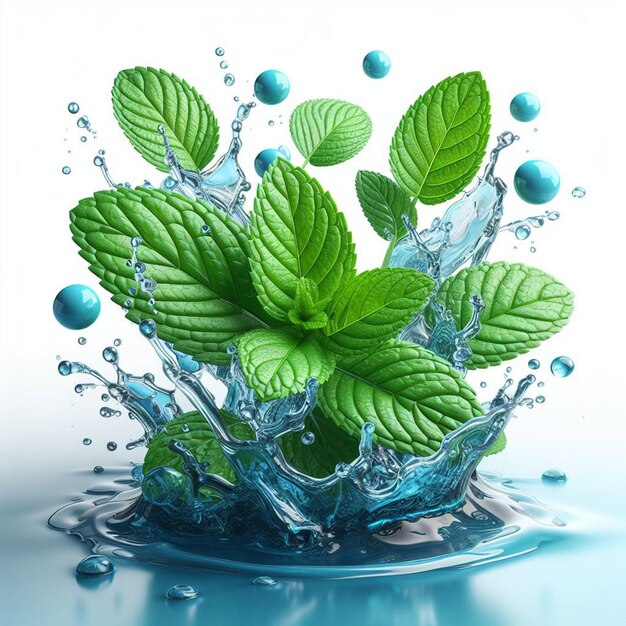 Photo mint leaves splash