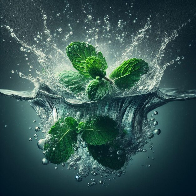 mint leaves splash