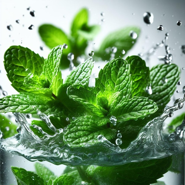 mint leaves splash