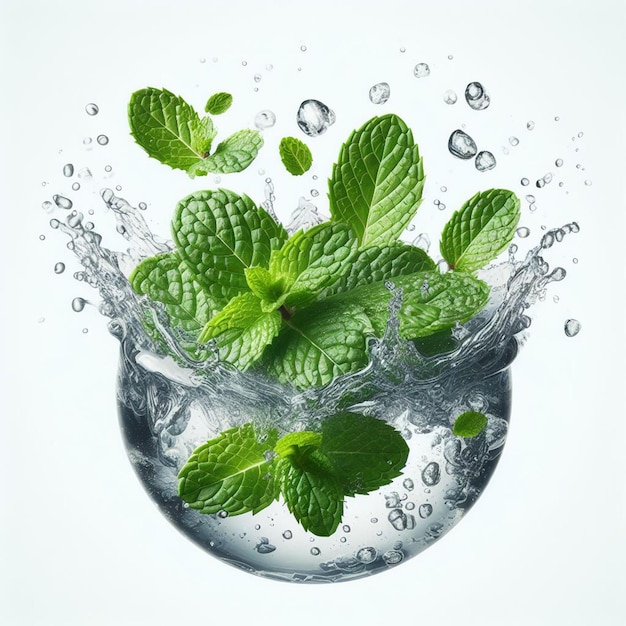 mint leaves splash