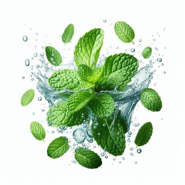 mint leaves splash