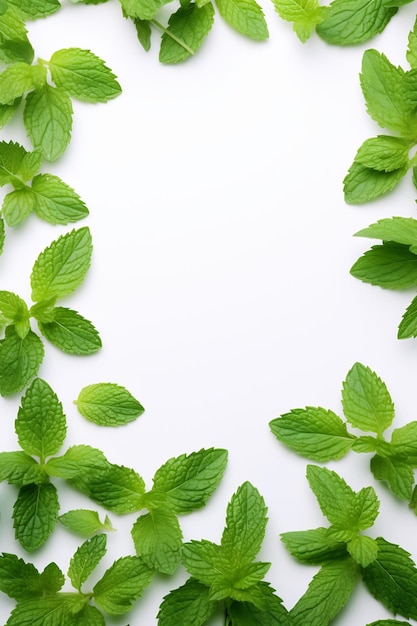 mint leaves on a white background with a white background.