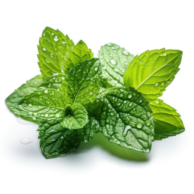 mint leaves with water drops isolated