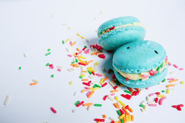 mint macarons with sprinkles
