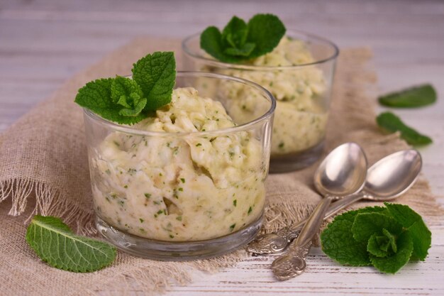 Mint sorbet Mint homemade ice cream Closeup