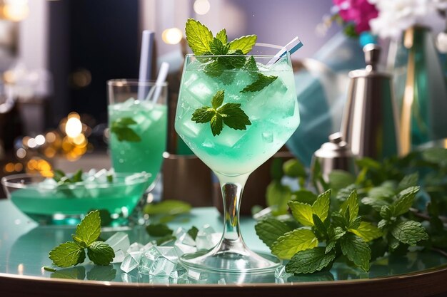 Mint sparkling cocktail on the table